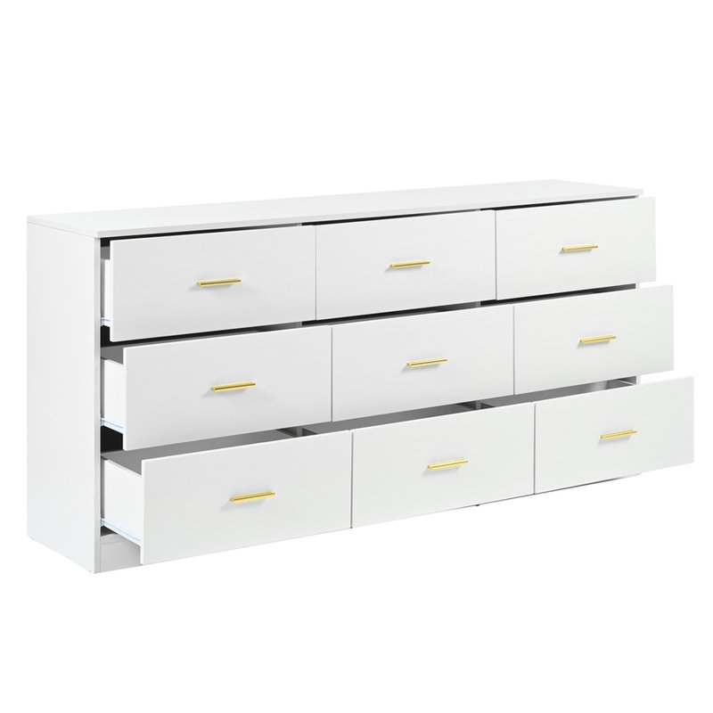 Contemporain, 9 tiroirs, commode, chambre à coucher, placards, finition brillante, matériau, spécification imperméable lisse, blanc antique, texture, surface, aménagement du salon