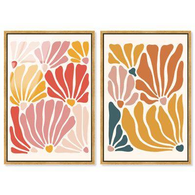 «Vibrant Floral Abstract», ensemble de décorations murales en acrylique à reproduction d'art encadrée par Art Remedy, cadre doré, 16 x 24
