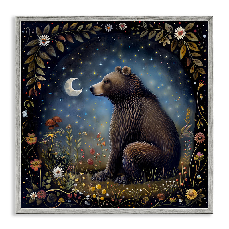 «Woodland Bear Night Forest», estampe numérique par The Dutch Lady, H 12 po x l 12 po, Estampe numérique Farmhouse