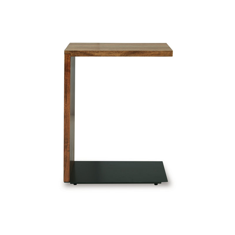 Rectangular Brown Wood and Metal C-Shaped Accent Table