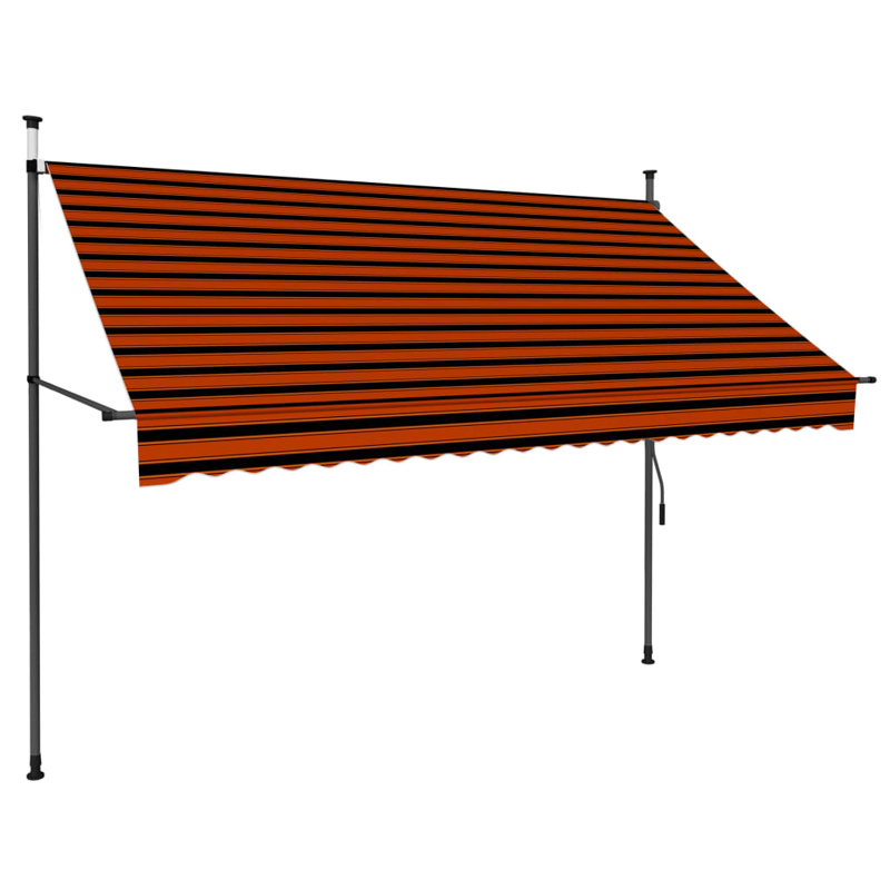 VidaXL Retractable Awning with Hand Crank and LED Sunshade Shelter for Outdoor, Brown Striped