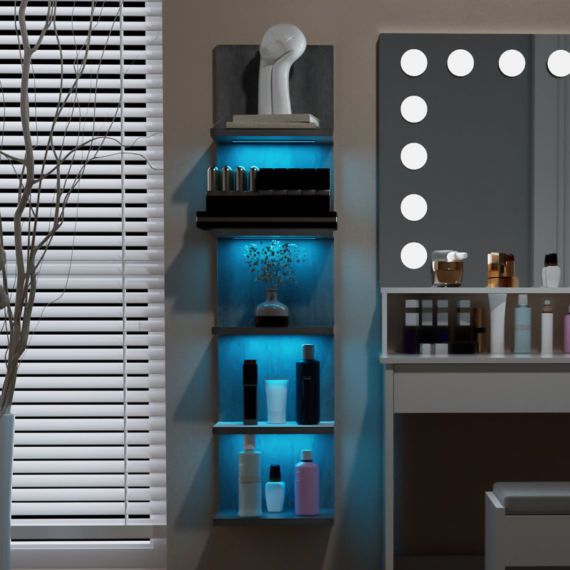 5-Tier Floating Wall Shelf with Bulit-in RGB Lights, Gray