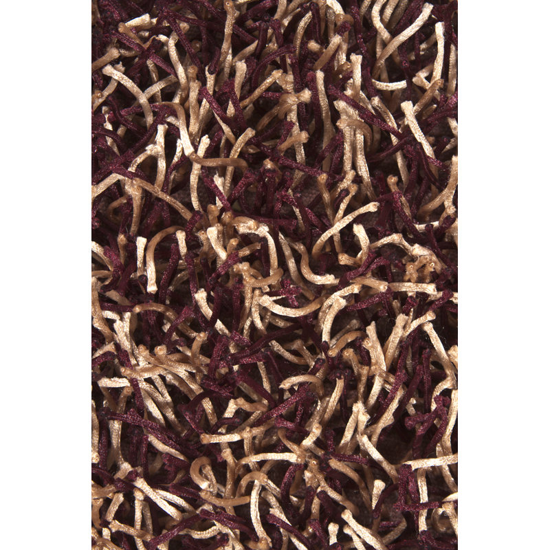 Heston Authentic Hand Woven Handmade Double-Mixed Purple & Beige Modern Abstract Polyester Shag Area Rug, Rectangle 9' x 13'