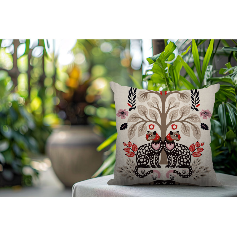 Oreiller carré réversible intérieur / extérieur Zim Leopard, Carré 15 po, Rouge
