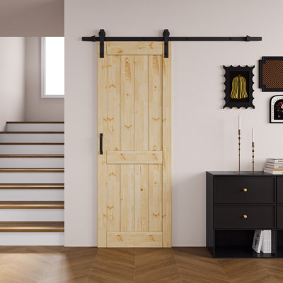 Paneled Solid Fir Wood Barn Door Sliding Unfinished Closet Pantry Doors with Installation Hardware Kit
