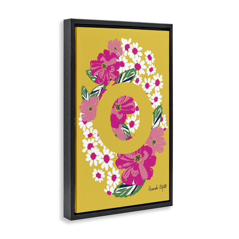 "Floral" avec lettre O encadrée par Hannah Louise Byatt, Cadre flottant noir de jais, H 25 po x l 17 po