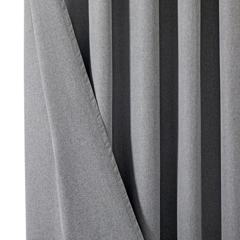 Linen Blend Blackout Curtain Panel Pair, 168cm Width x 183cm Drop, Charcoal