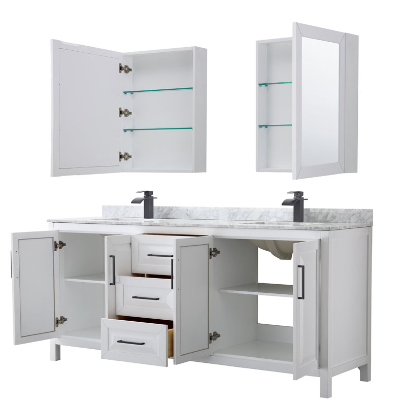 Daria 80'' W Double Vanity, White, Polished Chrome, Carrara Cultured Marble