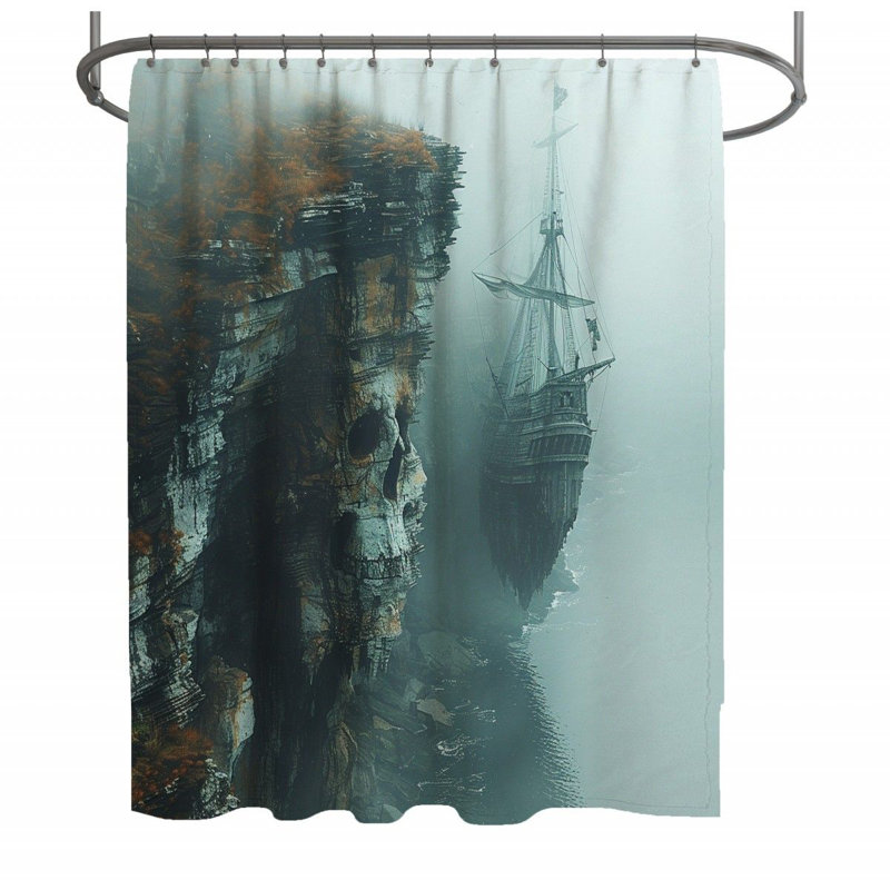Pirate Ship Landscape Shower Curtain, 83"H x 70"W