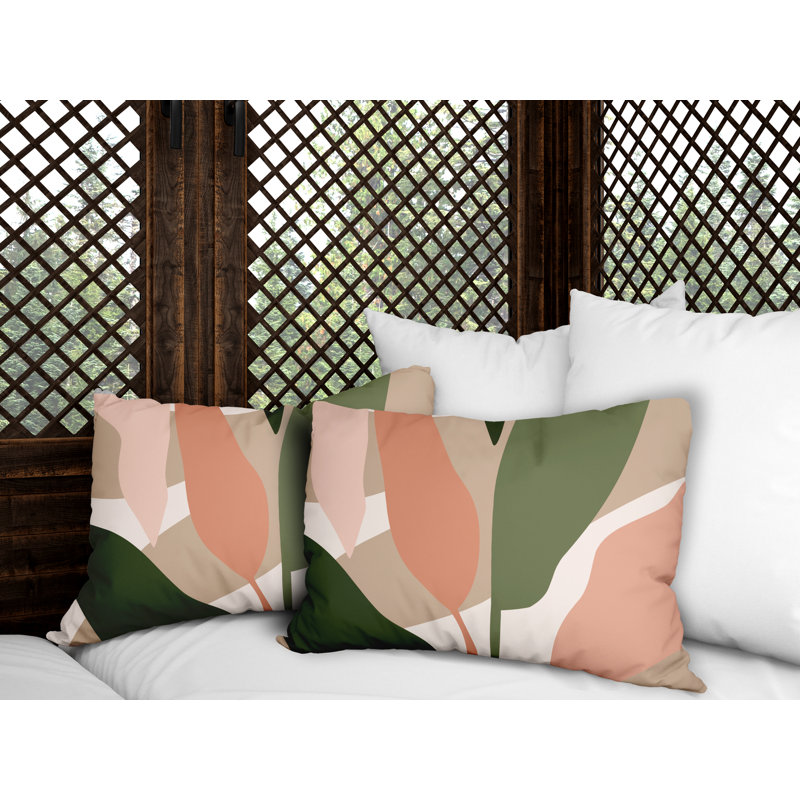 Housse et insert de coussin rectangulaire en polyester pour l'intérieur et l'extérieur, Rose / Beige