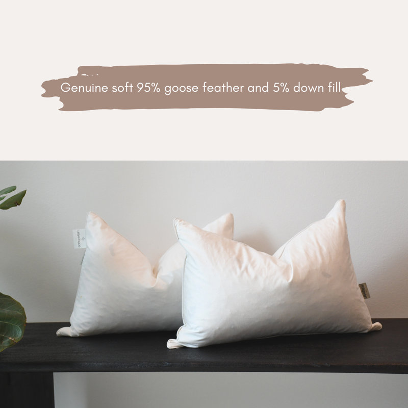 Goose Down and Feather Pillow Insert, Rectangular,    18"H x 12"W  