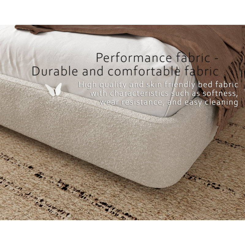 Performance Boucle Fabric Bed with Modern Thick & Smooth Headboard, Meliek