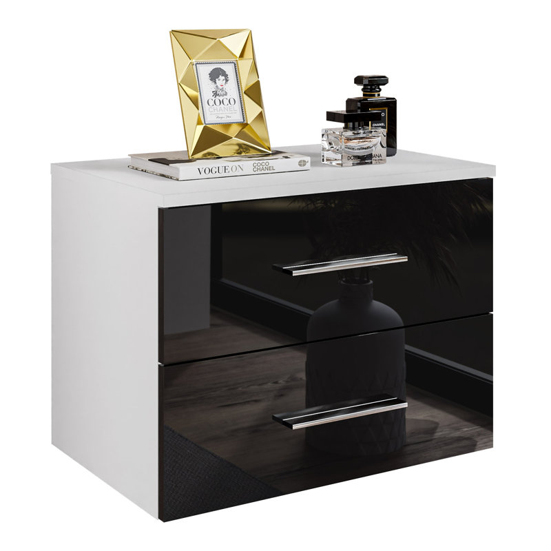 Adarian 55cm W Bedside Table, White / Black
