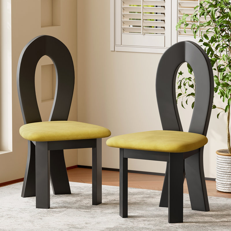 Chaise de salle à manger avec pieds en bois (ensemble de 2), Vert, Noir mat