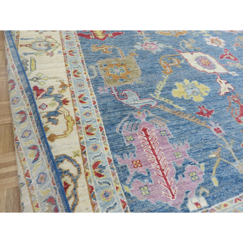 Tapis oriental oriental bleu noué à la main 9 pi 5 po x 11 pi 7 po 1DE92D6F0B6443D2B6C7CE62AA34C3EF