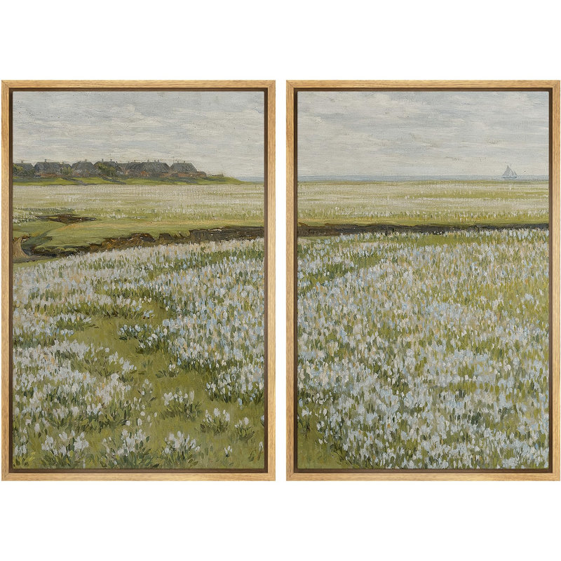 "Wild Flower Fields In Prairie Nature Scene Landscape Rustic Wall Art", 3 pièces, reproduction sur toile encadrée