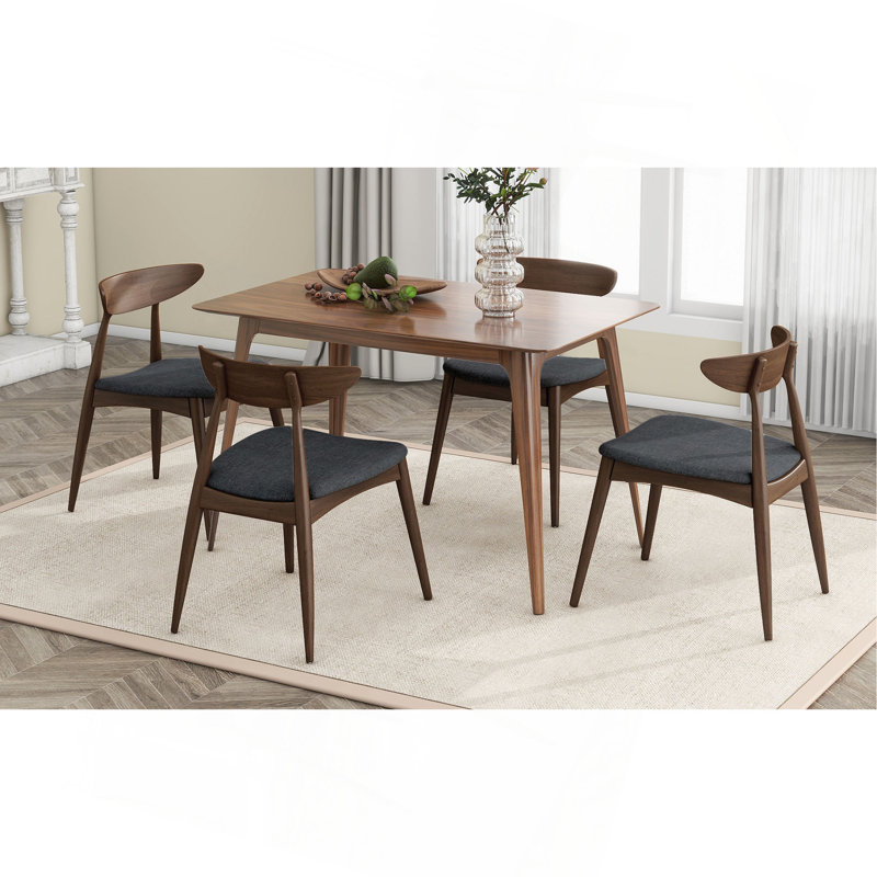Ensemble de table de salle à manger 5 pièces, 1 table et 4 chaises, structure en bois d'hévéa, dossier ergonomique, chaises rembourrées