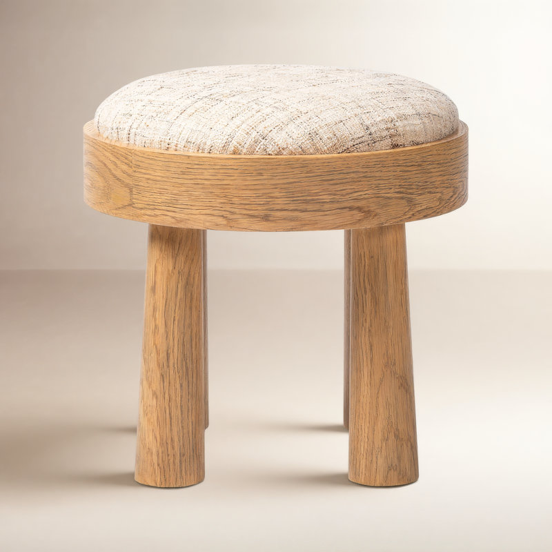 Louise Upholstered Accent Stool, Ostend Natural, Light Smoked Oak