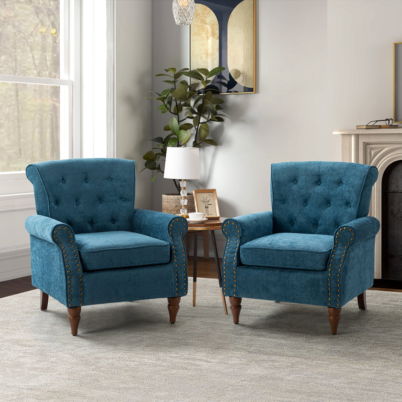 Anine 29.5" W Tufted Armchair, Blue Polyester