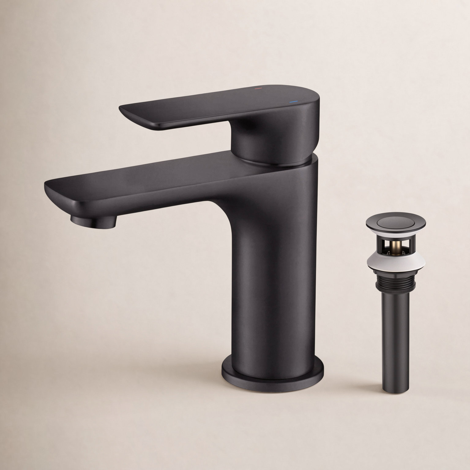 Tender Single-Hole Bathroom Faucet with Drain, Matte Black