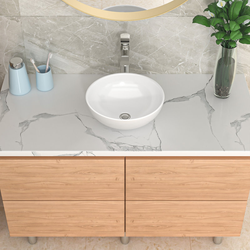 16 x 16 Inch Round Vessel Sink White Ceramic Bathroom Sink Above Counter Art Basin Sink Small Sink