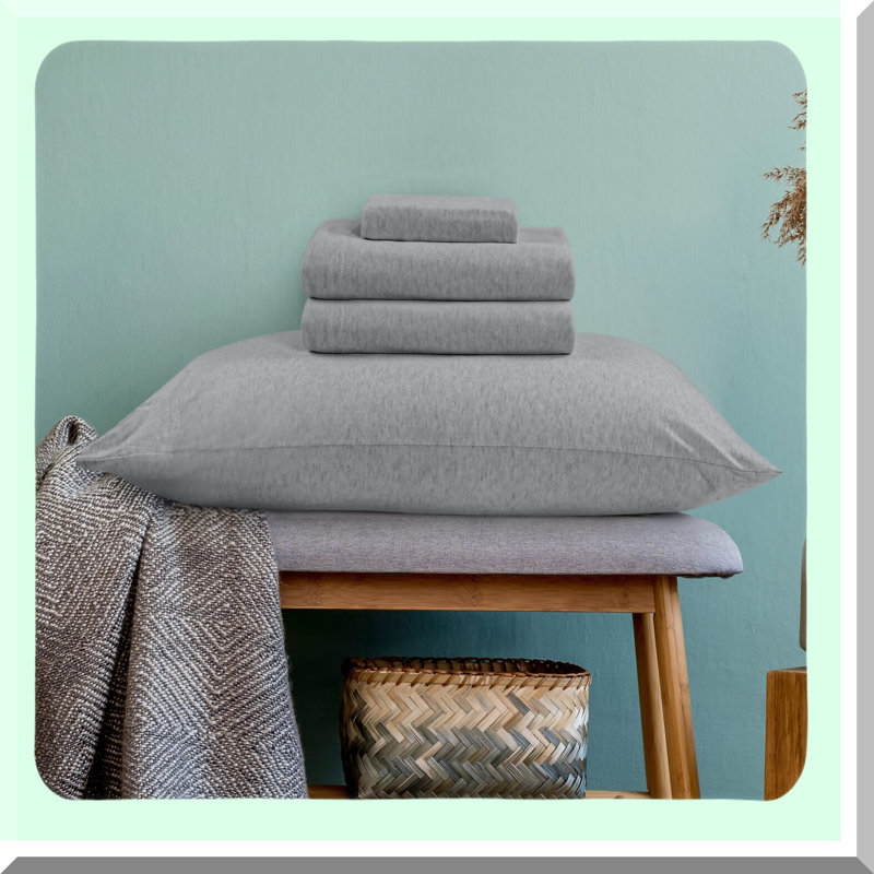 SoftStretch Jersey Knit Bed Set - 4 Piece Cotton Sheets (Heather Light Grey)
