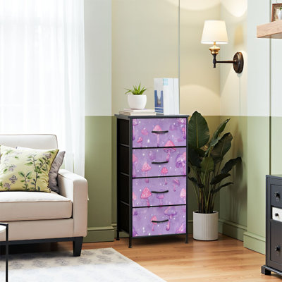 Dresser for Bedroom Dresser for Closet Whimsical Pink Mushrooms Purple Sparkles Dressers & Chests of Drawers Fabric Closet Organizers and Storage with 4 Drawers Storage Bins