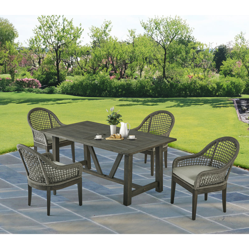 Ensemble de patio extérieur en bois d'acacia rustique, Gris, 4