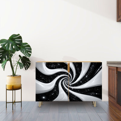 Buffet Buffet avec rangement noir et blanc, galaxie tourbillonnante, art étoilé avec 2 portes pour le salon et la cuisine
