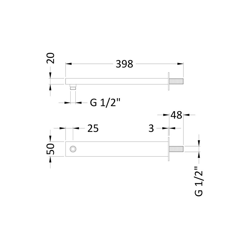 Rectangular Shower Arm, 35.5cm x 5 cm