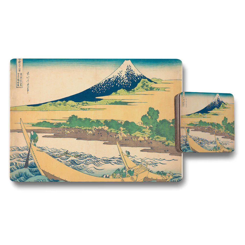 Mount Fuji Scenic Placemat And Coaster Set Ukiyoe Style