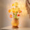 Lampe de table florale 22,8 po avec abat-jour en bambou tissé à la main et ampoule DEL