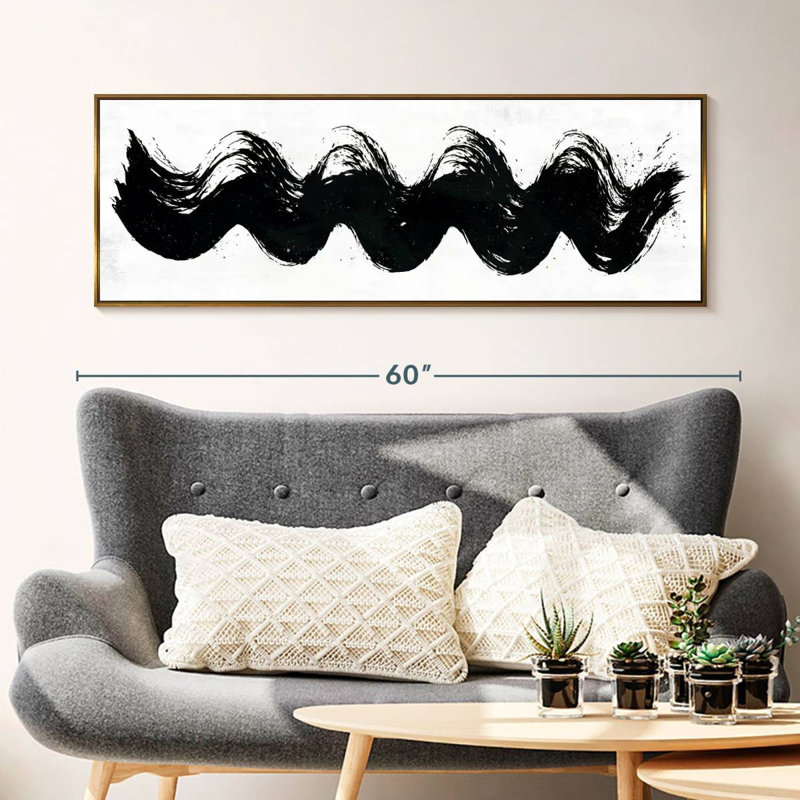 Vagues abstraites, Cadre flottant doré, 49 po x 17 po