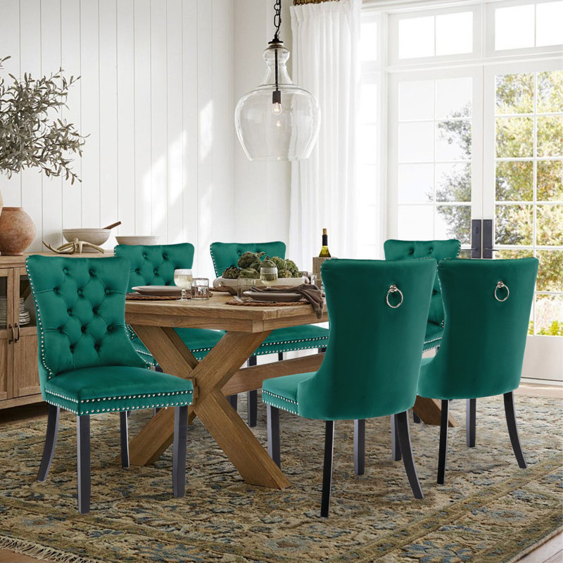 Ensemble de 6 chaises de salle à manger rembourrées en velours, Vert