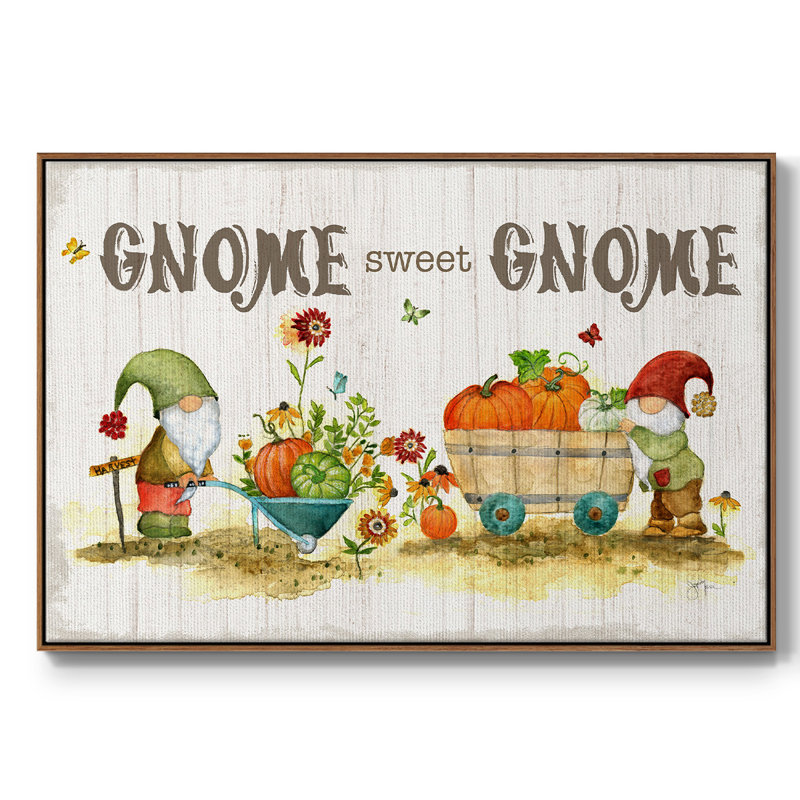 Gnome Sweet Gnome, reproduction d'art sur toile encadrée, H 17 po x l 25 po x P 2 po, Toile encadrée noyer flottant