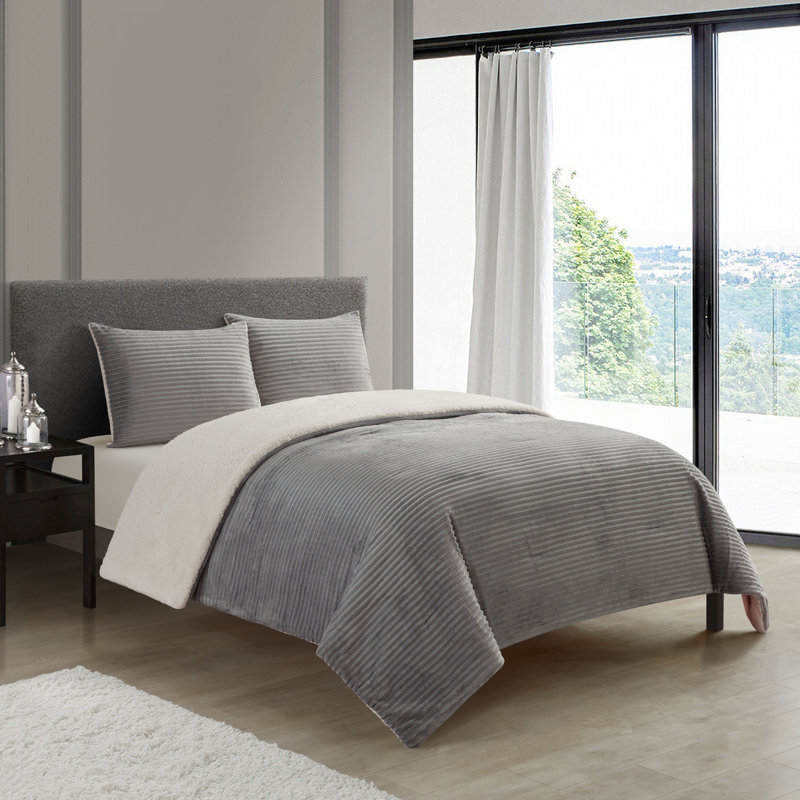 Milonega 3 Piece Sherpa Comforter Set, King Comforter + 2 King Shams