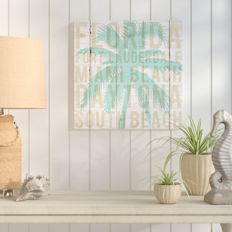 «Bon Voyage Florida Palm», art textuel, H 28 po x l 28 po x P 1,5 po, Toile tendue