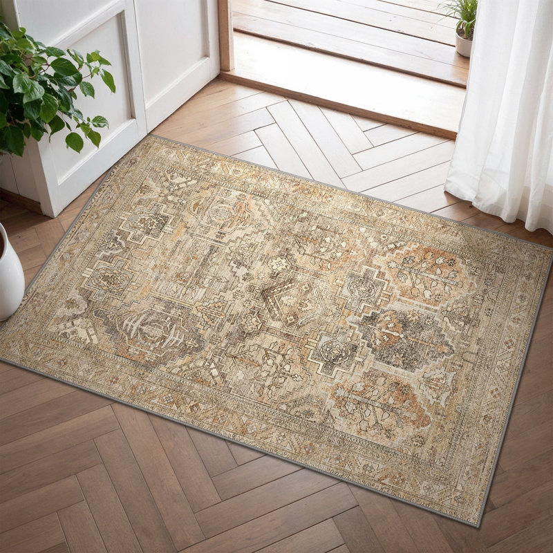 Machine Printed Area Rug, Orange, Rectangle 60 x 90 cm