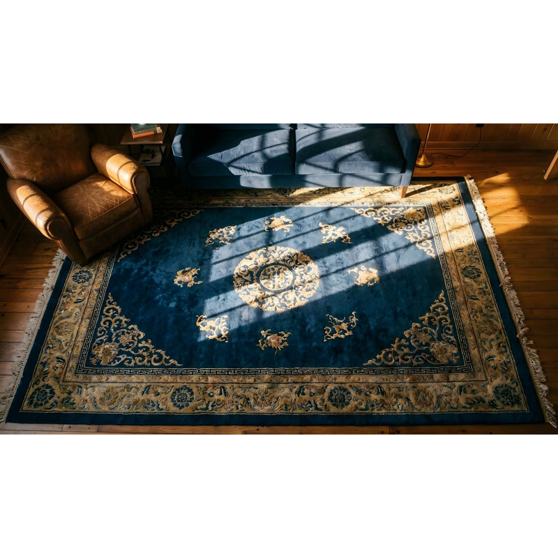 Wool Knotted Chinese Room Size 1920s Antique Blue - Peking Rectangle Rug