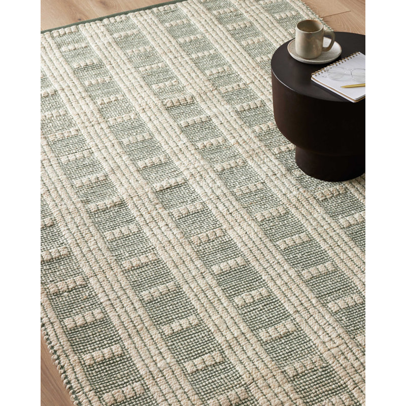 Ivory & Sage 5' x 7' Hand-Woven Cotton-Blend Geometric Area Rug