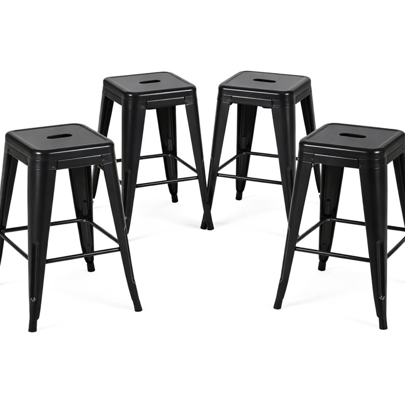 24 tabourets de bar sans dossier en métal de 24 po de hauteur de comptoir, non empilables, détachables et faciles à assembler, noir mat pour îlot de cuisine, bar, salle à manger, métal imperméable, structure, capacité de charge élevée