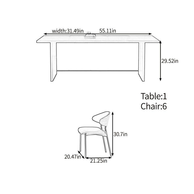 Ensemble de table de salle à manger écologique en bois massif, H 29,52 po x L 55,11 po x l 31,49 po