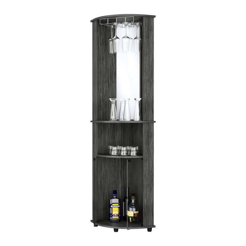 Armoire à 3 tablettes en chêne pour l'organisation des boissons, avec bar en verre, portes simples et intérieur contemporain