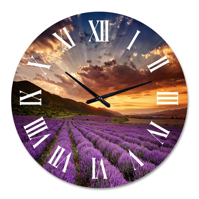 Sunrise & Dramatic Clouds Over Lavender Field X - Horloge murale, Grand