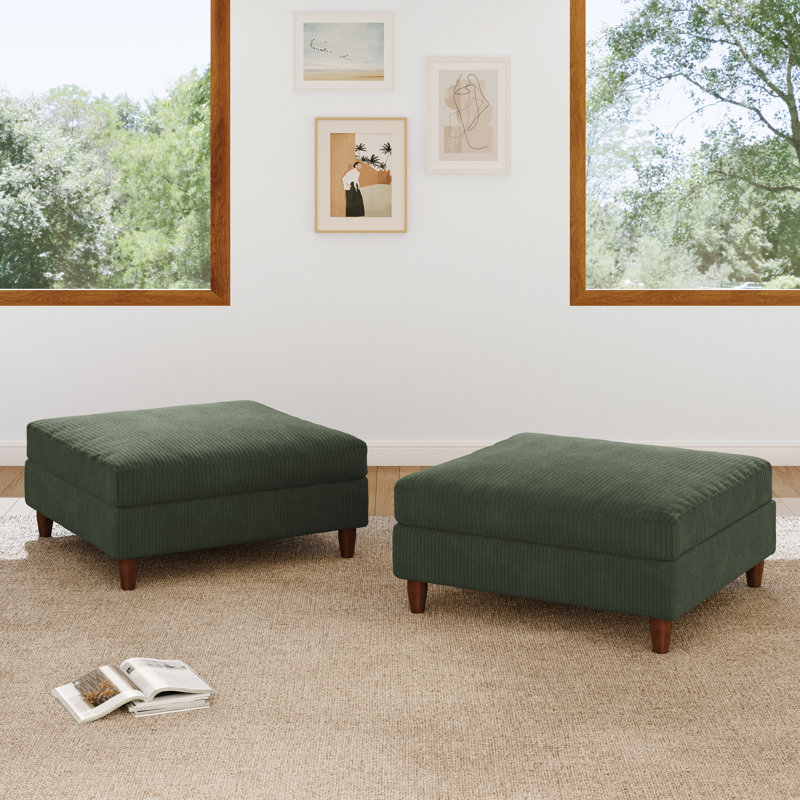 Rothsay Solid-Color Square Corduroy Ottoman(Set Of 2), Green