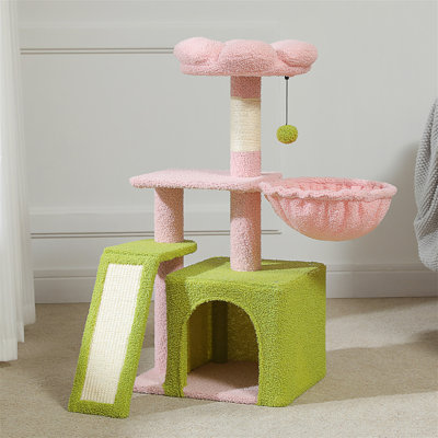 A Small Cat Tree For Indoor Cats, 32'' Cute Cat Tower Cat Condo With Sisal Scratching Ramp, Cozy Hammock And Removable Top Bed Perch For Kittens