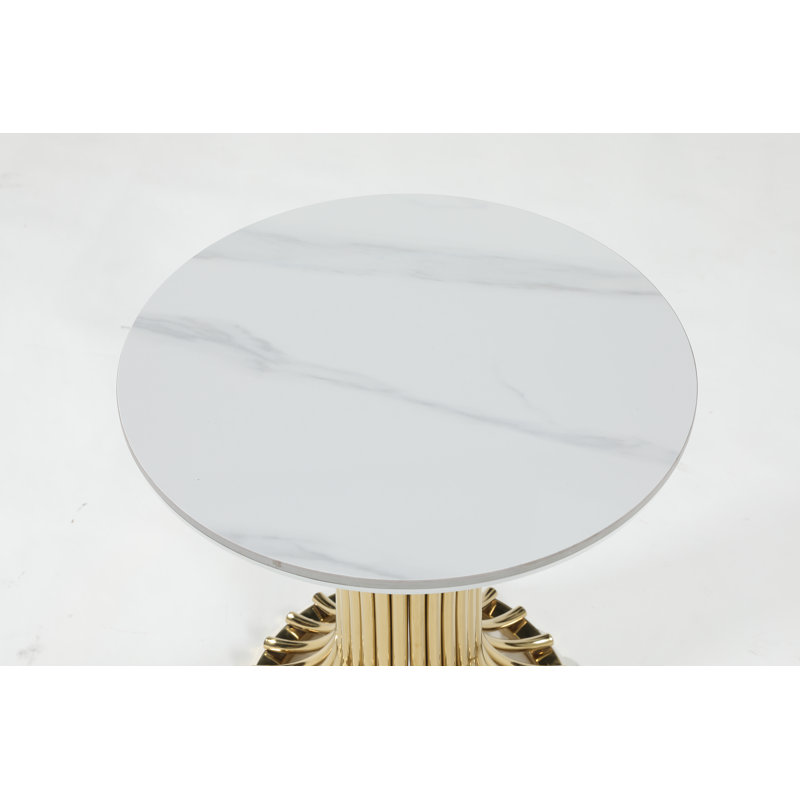 Table d'appoint ronde en marbre 19,69 po avec base en acier inoxydable doré, petite table de chevet blanche, table d'appoint simple pour le salon, la chambre à coucher et le canapé