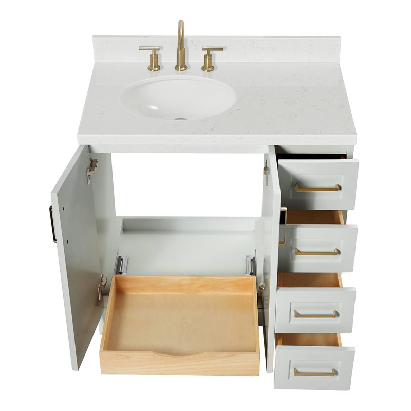 37 IN.  Single Bathroom Vanity, Left, Rectangular, White