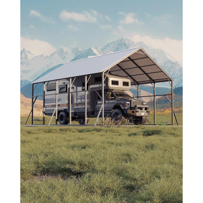 Metal Carport Kit - 20x25 ft with 120° Steep-Pitch Vertical Roof for Snow Shedding, 173" High Clearance, Heavy Duty Reinforced Frame Shelter for 2 Cars, RV and Tractor