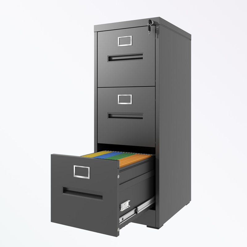 metal frame File Cabinet with 3 Drawers and Lock, Black
